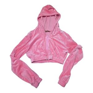 The Copper Closet Pink Velour Crop Zip Hoodie Y2K 2000s Womens Size S